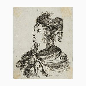 J. Meyer, Looking up Lady With Feather Plaster, 17th-Century, Etching-OJR-1273458