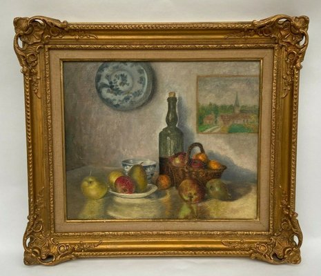 J Poisat, Still Life with Fruit, Oil on Canvas, Framed-QKG-1363700