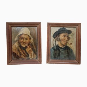 J. Ramaugé, Dutch Portraits, 1920s, Oil Paintings, Set of 2-ZVO-2032046