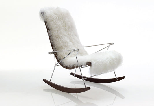 J.J. Rocking Chairs with high backrest & fur lining Mongolian lamb (Upholstery Material - Leather Kasia) by B&B Italia