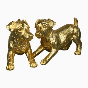 Jack Russell Figures in 24 Karat Gilt, 2000s, Set of 2-QAI-1778409