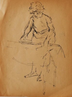 Jacques Hirtz, Figures, Pen Drawing, Mid-20th Century-ZCI-841138