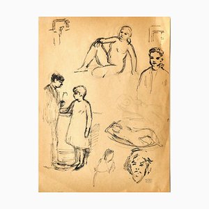 Jacques Hirtz, Figures, Pen Drawing, Mid-20th Century-ZCI-841138