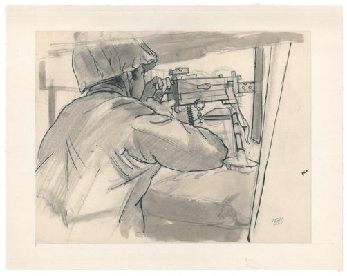 Jacques Hirtz, Soldier, Pen and Watercolor, Mid-20th Century-ZCI-871698