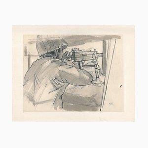 Jacques Hirtz, Soldier, Pen and Watercolor, Mid-20th Century-ZCI-871698