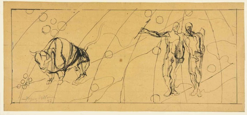 Jacques Villon, Signs of the Zodiac, Taurus and Gemi, Ink Drawing, 1937-ZCI-1760406