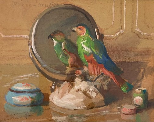 Jane Nérée-Gautier, Still Life with a Bird, Gouache on Cardboard, 1920s, Framed-CJU-1749725