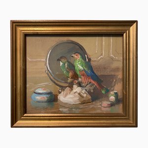 Jane Nérée-Gautier, Still Life with a Bird, Gouache on Cardboard, 1920s, Framed-CJU-1749725