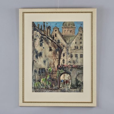 Janis Brekte, Old Riga, 1971, Watercolor, Framed-WMV-1129713