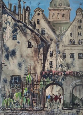 Janis Brekte, Old Riga, 1971, Watercolor, Framed-WMV-1131822