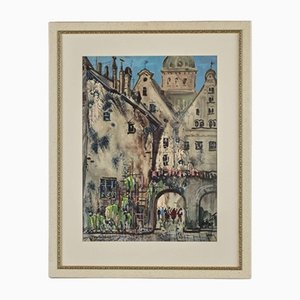 Janis Brekte, Old Riga, 1971, Watercolor, Framed-WMV-1131822