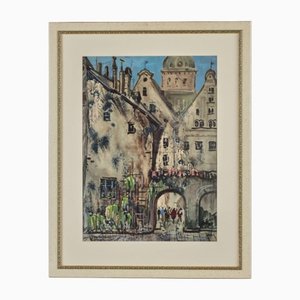 Janis Brekte, Old Riga, 1971, Watercolor on Paper, Framed-WMV-1127663