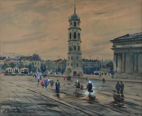 Jānis Brekte, Vilnius, 1980, Watercolor, Framed-WMV-1129659