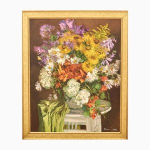 Jānis Kalnmalis, Still Life Autumn Flowers, Oil on Hardboard, Framed-WMV-1230000