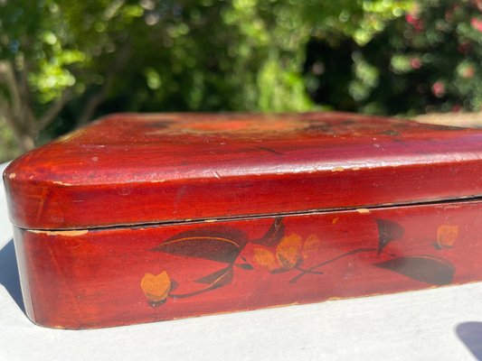 Japanese Hand-Painted and Lacquered Wooden Lidded Box, 1900s-UR-1320850