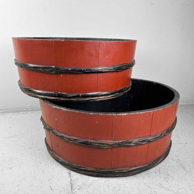 Japanese Lacquered Wooden Tubs, 1920s, Set of 2-DWL-1736957