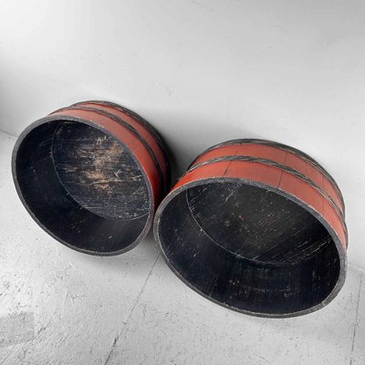 Japanese Lacquered Wooden Tubs, 1920s, Set of 2-DWL-1736957