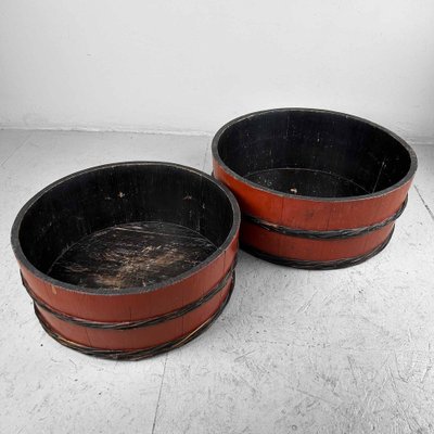 Japanese Lacquered Wooden Tubs, 1920s, Set of 2-DWL-1736957