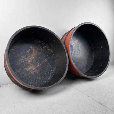 Japanese Lacquered Wooden Tubs, 1920s, Set of 2-DWL-1736957