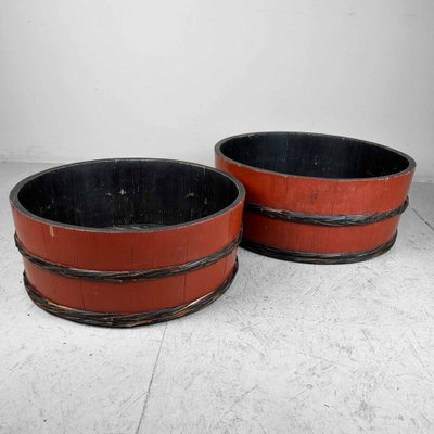 Japanese Lacquered Wooden Tubs, 1920s, Set of 2-DWL-1736957