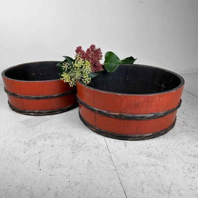 Japanese Lacquered Wooden Tubs, 1920s, Set of 2-DWL-1736957