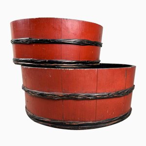 Japanese Lacquered Wooden Tubs, 1920s, Set of 2-DWL-1736957