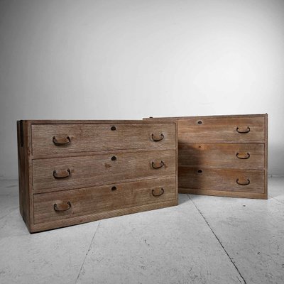 Japanese Two-Part Kimono Tansu Paulownia Chests of Drawers, 1960s, Set of 2-DWL-1802939