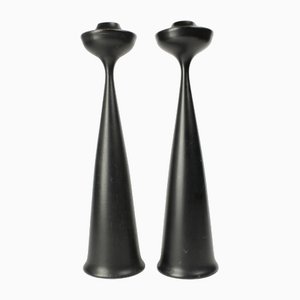 Japanese UFO Candleholders in Wood, Set of 2-HYQ-1790847