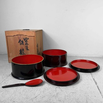 Japanese War Lacquerware Chabitsu Set, 1960s, Set of 4-DWL-1761665