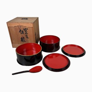 Japanese War Lacquerware Chabitsu Set, 1960s, Set of 4-DWL-1761665