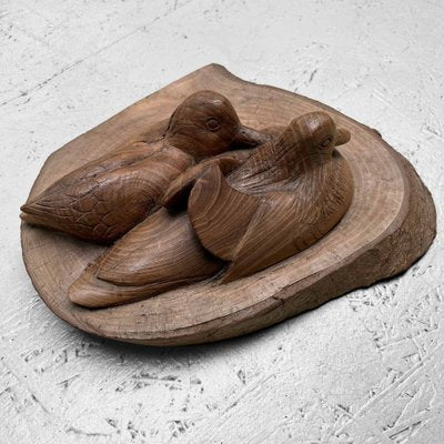 Japanese Waterfowl in Carved Wood, 1940s-DWL-1761025