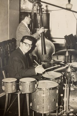 Jazz Band, Black & White Photograph on Wooden Board, 1940s-GPP-1047753