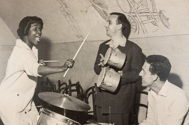 Jazz Band, Black & White Photograph on Wooden Board, 1940s-GPP-1047753