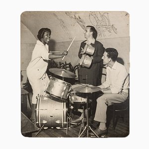 Jazz Band, Black & White Photograph on Wooden Board, 1940s-GPP-1047753