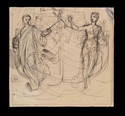 Jean-Baptiste Auguste Leloir, Two Dancing Figures, 19th-Century, Ink on Paper-ZCI-1194529