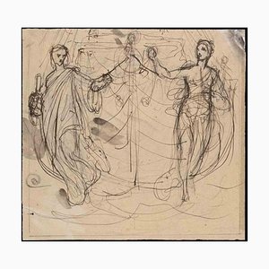 Jean-Baptiste Auguste Leloir, Two Dancing Figures, 19th-Century, Ink on Paper-ZCI-1194529