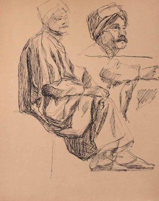 Jean Chapin, Arab Man With Hat, Original Drawing, 1930s-ZCI-1317265