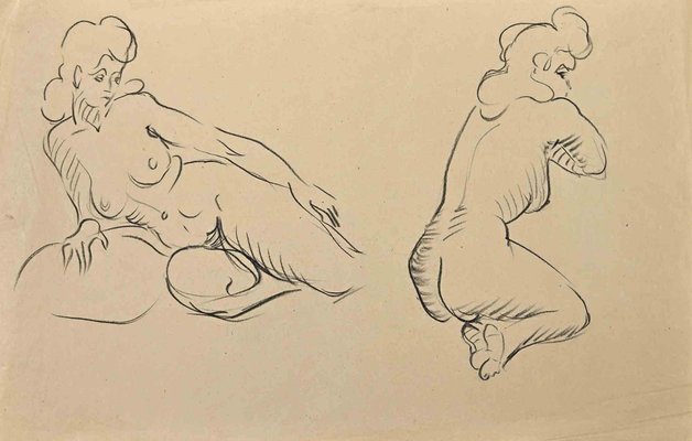 Jean Chapin, Posing Nude, Charcoal Drawing, 1950s-ZCI-2029259