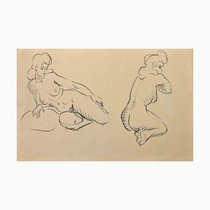 Jean Chapin, Posing Nude, Charcoal Drawing, 1950s-ZCI-2029259