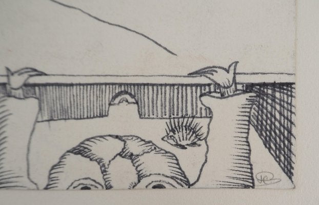 Jean-Claude Silbermann, Sneaky Signs: Surrealist Landscape with Hedgehog, Original Ink Drawing-KHH-2039340