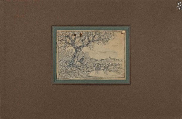 Jean Ferdinand Chaigneau 1, Landscape, Original Drawing on Paper, Mid 19th-Century-ZCI-1362622