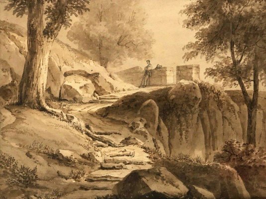 Jean Jacques Champin, Character Scene & Landscape, 19th-Century, Ink on Paper-QKG-1330070