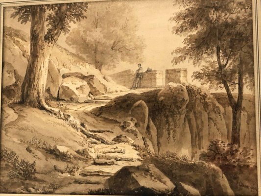 Jean Jacques Champin, Character Scene & Landscape, 19th-Century, Ink on Paper-QKG-1330070