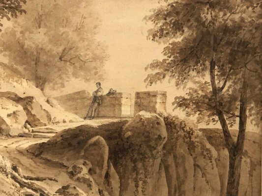 Jean Jacques Champin, Character Scene & Landscape, 19th-Century, Ink on Paper-QKG-1330070