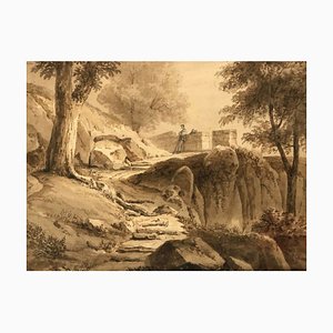 Jean Jacques Champin, Character Scene & Landscape, 19th-Century, Ink on Paper-QKG-1330070