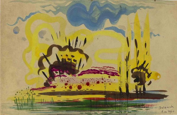 Jean-Raymond Delpech, Explosion of Colors, Original Drawing, 1960-ZCI-1221187