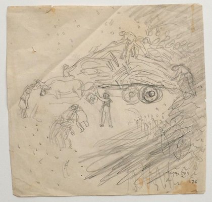 Jeanne Daour, Farmers, Mid-20th Century, Pencil-ZCI-788094