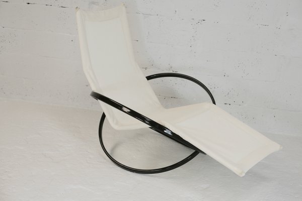 Jetstar Rocking Chair in Brown Lacquered Steel and Cream Canvas by Roger Lecal, France, 1970s-MAO-941798