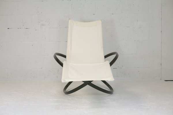 Jetstar Rocking Chair in Brown Lacquered Steel and Cream Canvas by Roger Lecal, France, 1970s-MAO-941798