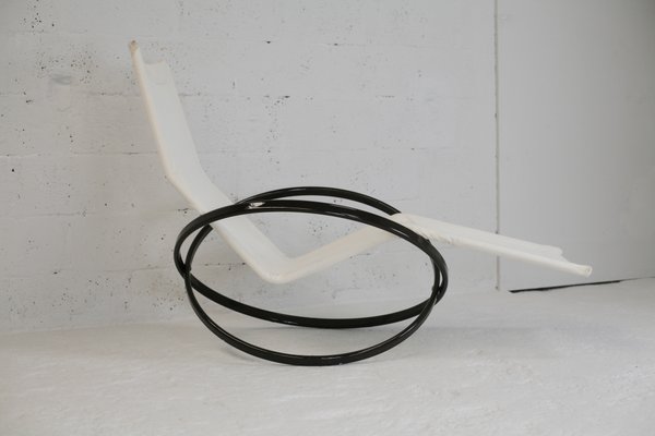 Jetstar Rocking Chair in Brown Lacquered Steel and Cream Canvas by Roger Lecal, France, 1970s-MAO-941798